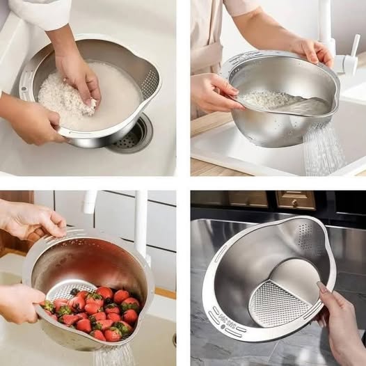 528241971_1210538014421686_6253097186470750552_n.jpg Rice Washing Strainer Bowl (Stainless Steel) - Image 1
