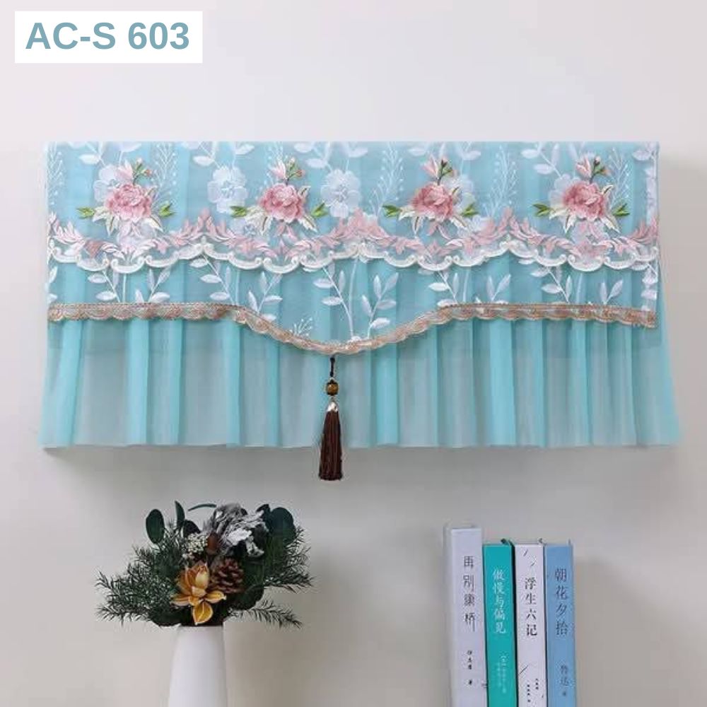 AC-S-701-5.jpg Premium Lace Shell Embroidered AC Cover: AC-S 603 - Teal (Greenish-Blue) - Image 1