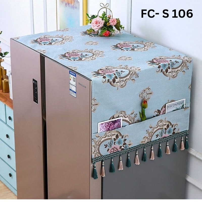 FC-S-101-3-1.jpg Elegance Bloom High Quality Fridge Cover: Sky Blue - Image 1