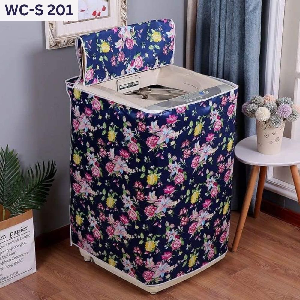 Floral-Washing-Machine-Cover-1.jpg (Top Loading) Plaster Fabric Printed Washing Machine Cover: WC-S 201- Blue - Image 1