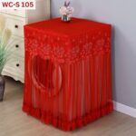 Lace Ruffles Floral Net Washing Machine Cover: WC-S 105- Red