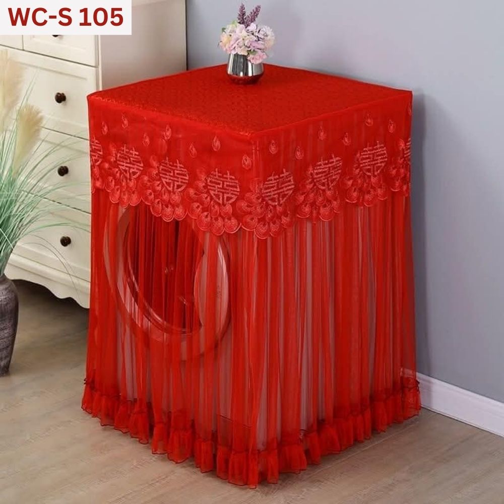 Floral-Washing-Machine-Cover-11.jpg Lace Ruffles Floral Net Washing Machine Cover: WC-S 105- Red - Image 1