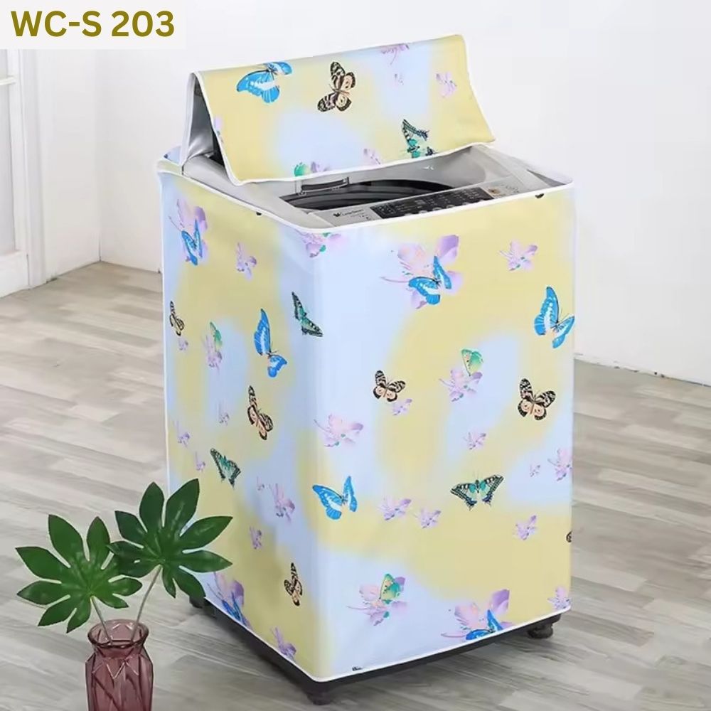 Floral-Washing-Machine-Cover-12-1.jpg (Top Loading) Plaster Fabric Printed Washing Machine Cover: WC-S 203- Golden - Image 1