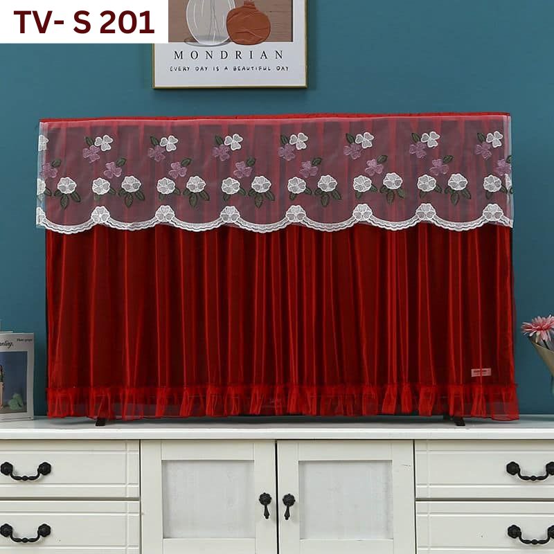 TV-S-201-9.jpg New Design Lace Fabric TV Cover: TV- S 201 - Red - Image 1