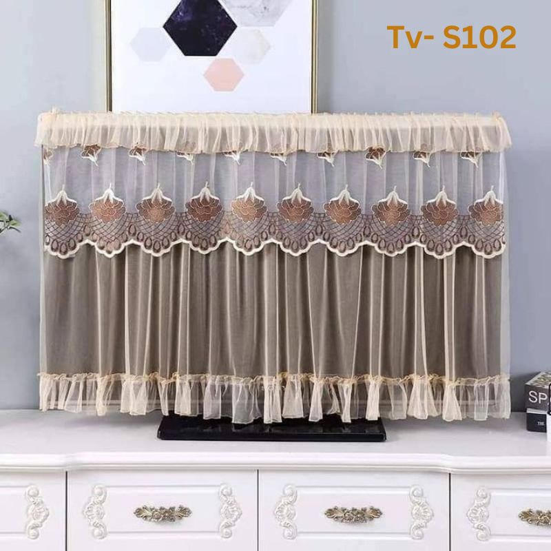 Tv-S101-1.jpg Lace Fabric TV Cover: TV- S102- Golden - Image 1