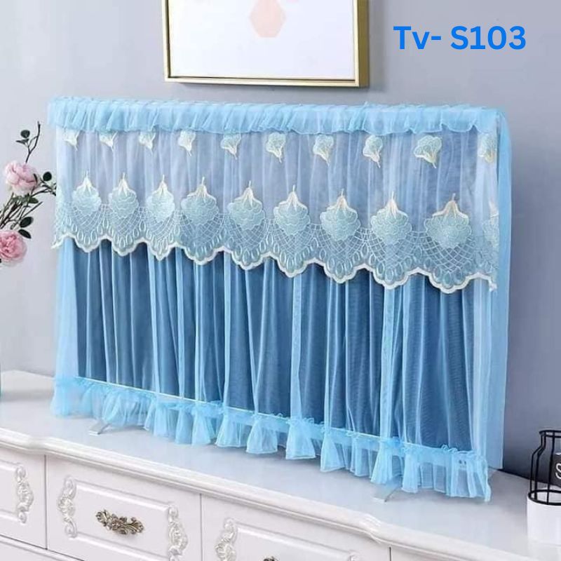 Tv-S101-2.jpg Lace Fabric TV Cover: TV- S103- Sky Blue - Image 1